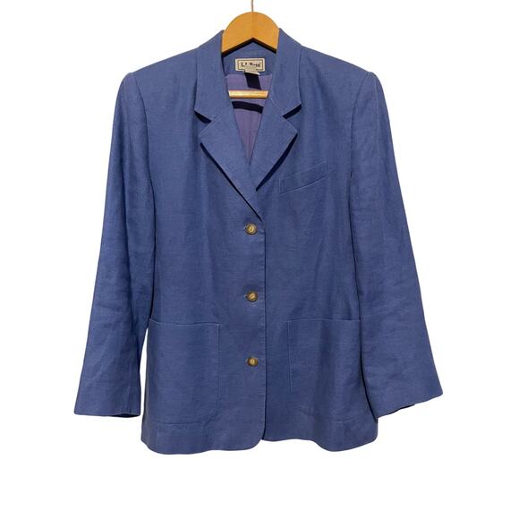 L.L Bean light blue linen blazer collared 3 buttons lined pockets Size 10p - Picture 1 of 6